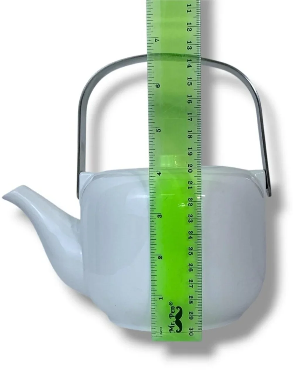 OmniWare Teapot Before Spout Strainer Fold Down Stainless Handle 32 OZ White